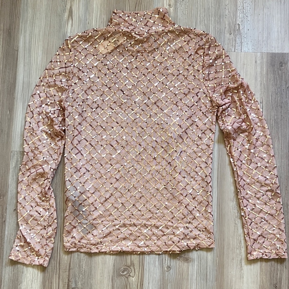 NWT Anthropologie Pilcro Sheer Turtleneck Sequin Long Sleeve Top Light Sand - Picture 9 of 12